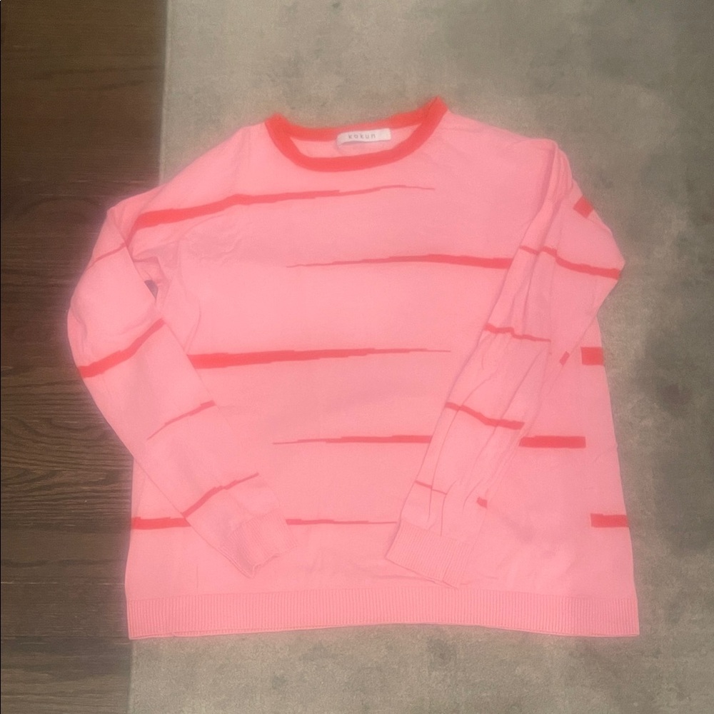 Vibrant Pink and Red Striped Women's Sweater